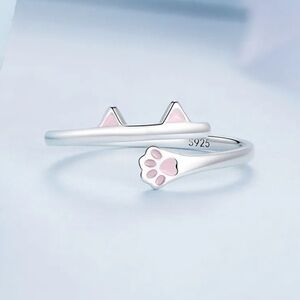 Silver Cat Ear and Paw Ring sterling silver 925